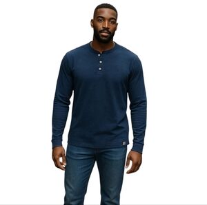 Venado Men Size XL Navy Blue Henley Cotton Blend Long Sleeve T-Shirt
